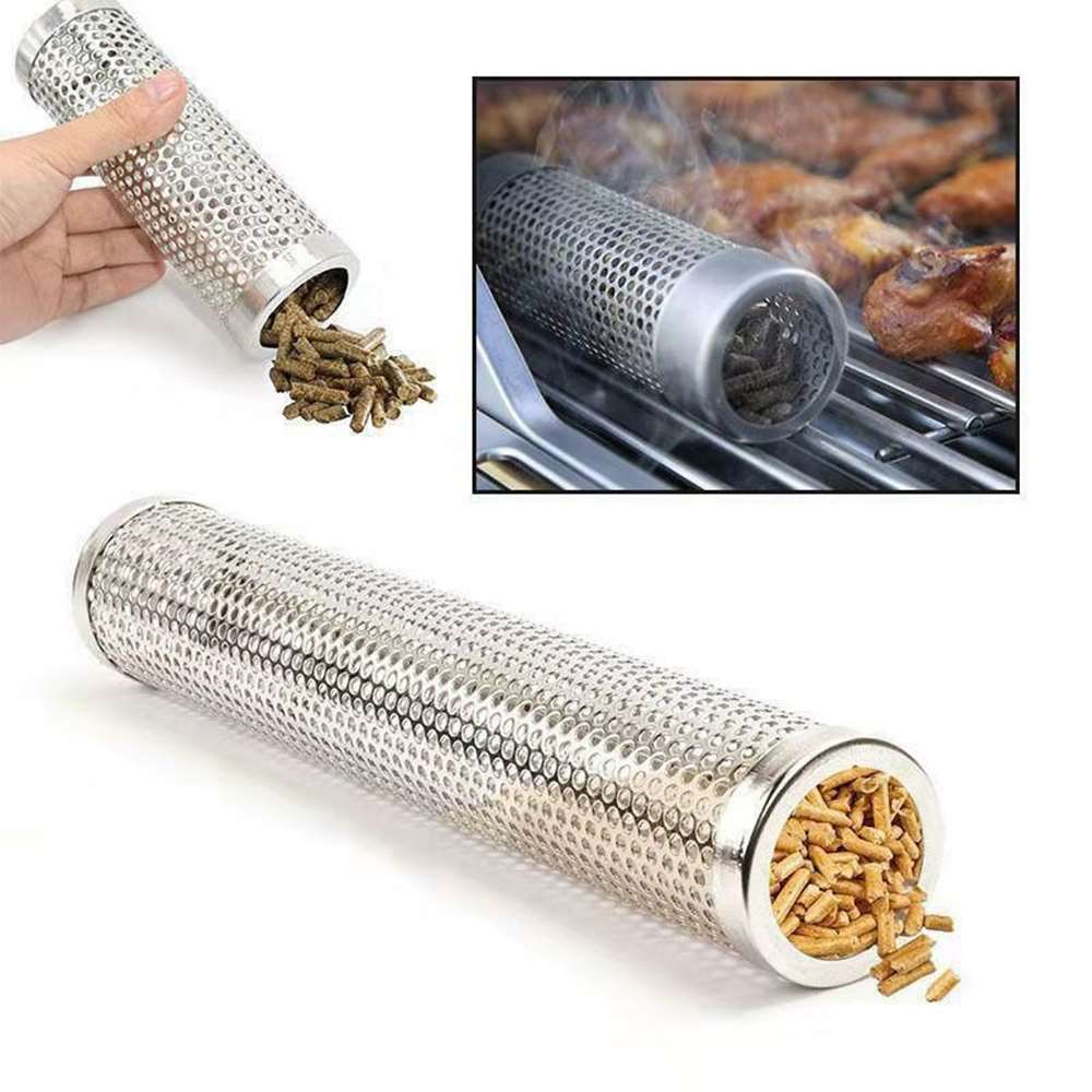 6inch Stainless Steel Pellet Smoker Tube Mesh Pipe Kitchen Outdoor Cooking BBQ Tools Accessories Round Smoke Generator Smoker