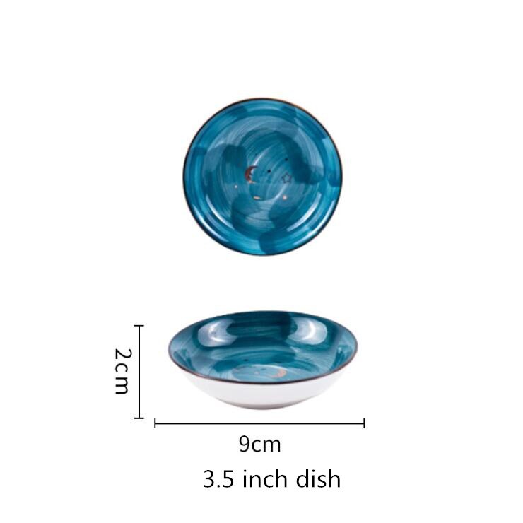 Nordic hand-painted starry sky ceramic Plate Set Kitchen Plate Ceramic Tableware Food Dishes Rice Salad Soup Noodles Bowl Dish: 3.5 inch dish