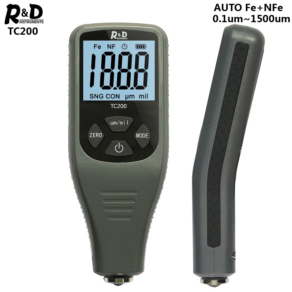 R & D Auto Verf Laagdiktemeter 0.1 Micron/0-1500 Laagdikte Tester Meten Fe/nfe Russische Handleiding Verf Tool TC200: Grey