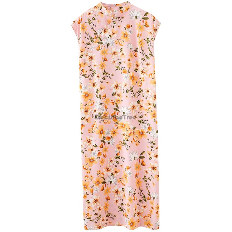 Vrouwen Dagelijks Qipao Linnen Cheongsam Bloem Print Moden Dagelijks Qipao Jurk Elegante Partij Dans Kostuum Cheongsam Jurk