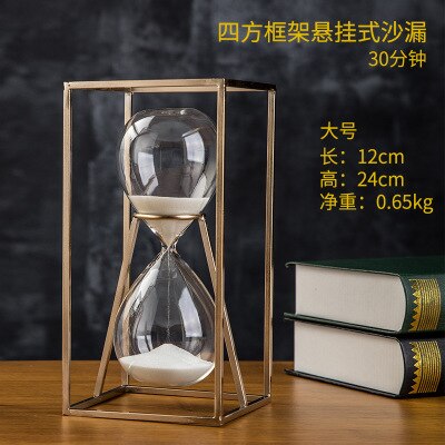Retro Modern Metal Swivel Sand Timer Hourglass Pendulum Clock Time Wooden Rotating Hour Glass Clock Home Decor Wedding: F