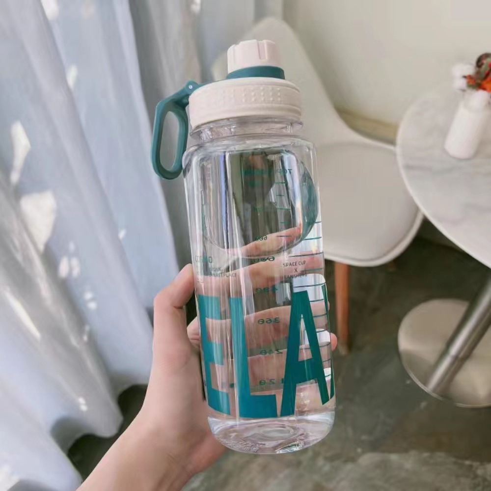 0.6l/0.8l/1l store vannflasker i plast, lekkasjesikker, lettvekter med håndtaksstropp, gjennomsiktig drikkeflaske