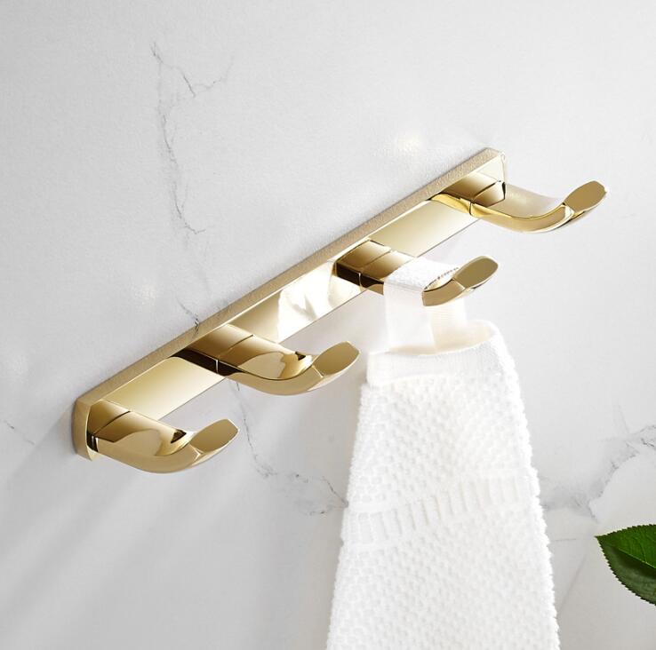 Koper Handdoekenrek Europese Stijl Golden Badhanddoek Rack Badkamer Badkamer Kamer Plank Hardware Hanger Set Bad Hardwares: 4 hooks