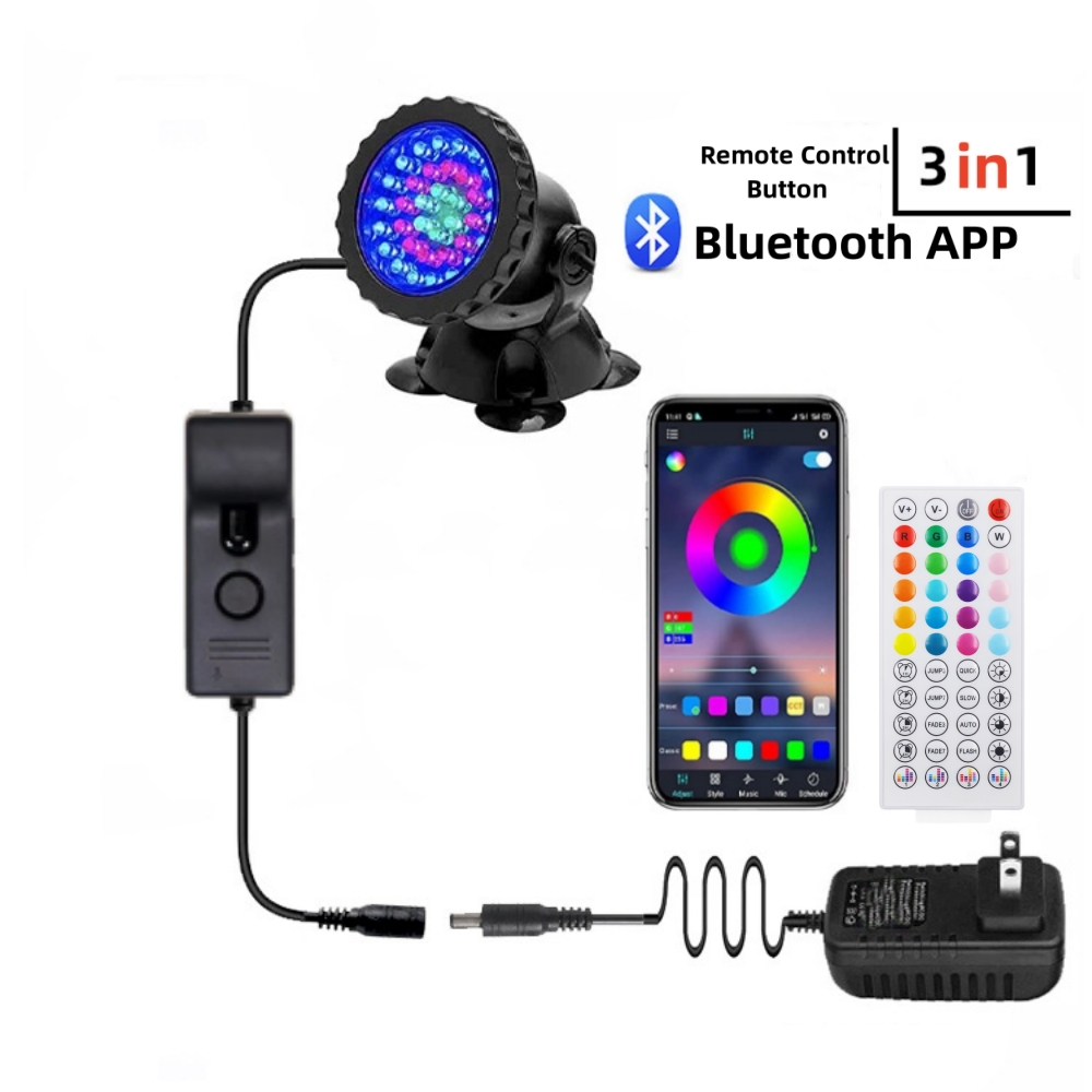 36LEDs RGB Underwater Spotlight 12V IP68 Waterproof Fountain Fish Tank Swimming Pool Pond Aquarium Garden Lamps: Gold / US Plug