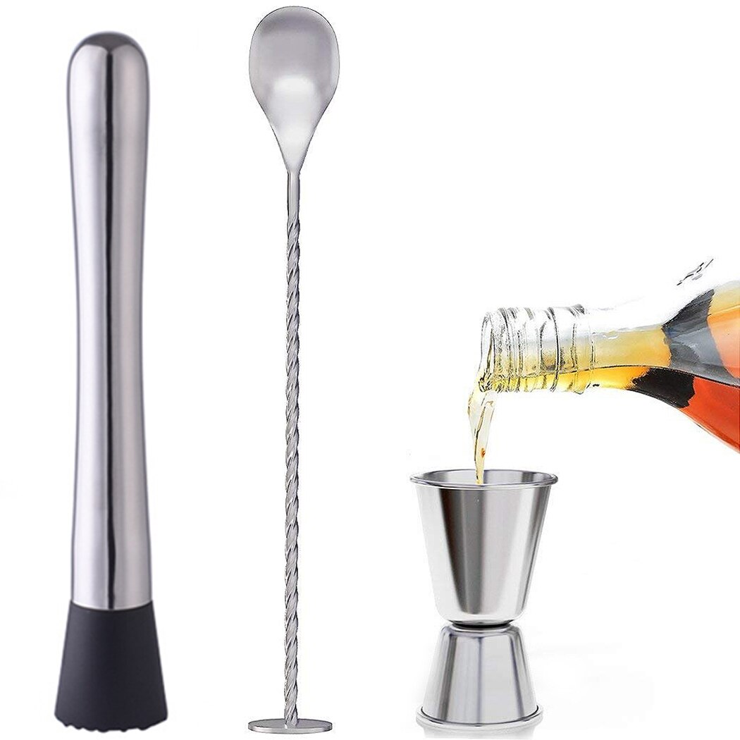 Kit de Bar en acier inoxydable | Ensemble de secoueurs à Cocktail 700ML jeu d'outils de Bar avec cuillère à mélanger Muddler 4 pièces