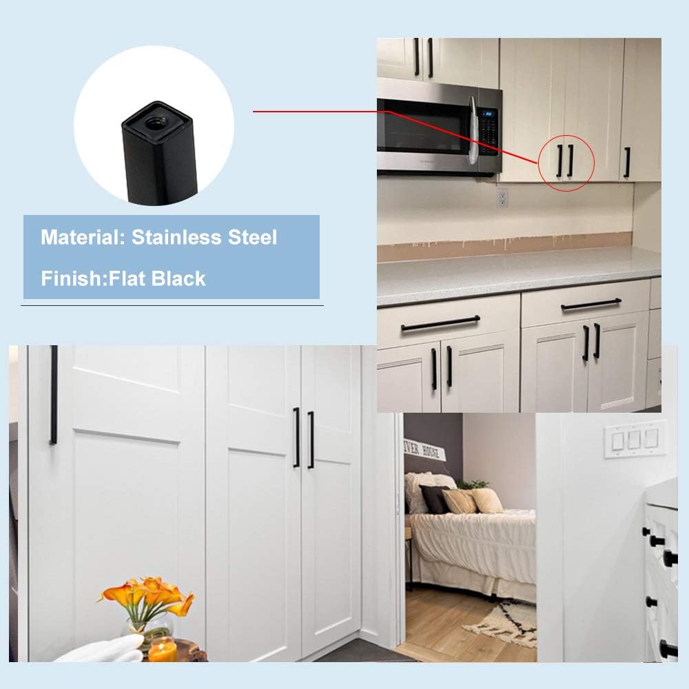 Door Handle Black Cabinet Handle Square Furniture Hardware Stainless Steel Kitchen Door Knobs Cupboard Wardrobe Drawer Pulls