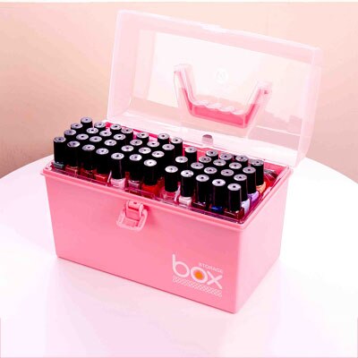 Plastic Multifunctionele Make Storage Box Nail Polis Organizer Lipstick Houder Rack Cosmetische Manicure Toolbox Plank Container: Nordic Pink L