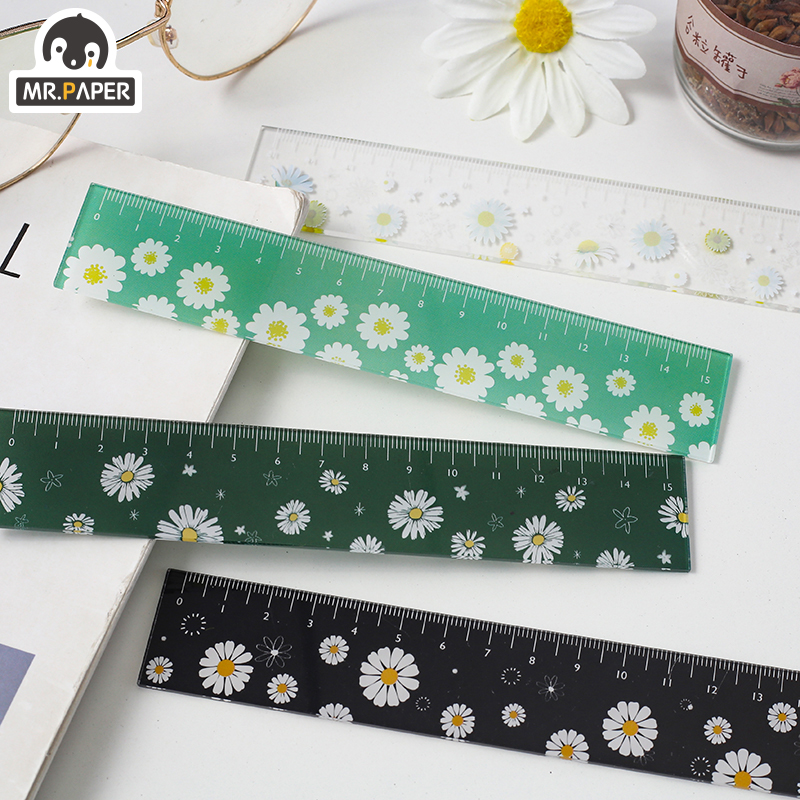 Mr.papir 4 designs 15cm blomster akryl farve lineal multifunktionel diy papirvarer tegning lige studerende kontor til børneskole