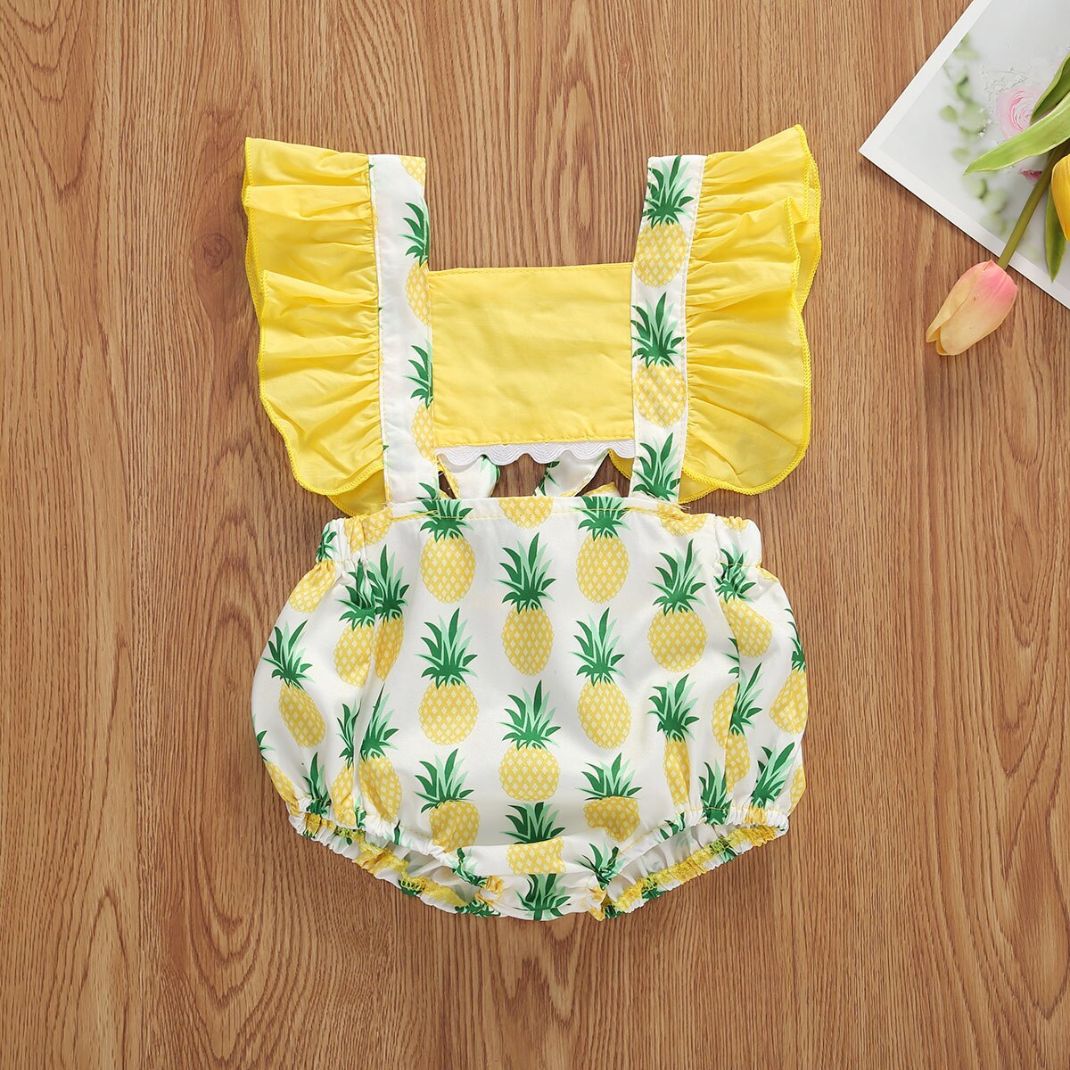 Citgeett zomer babykleding voor meisjes, korte uitlopende mouwen, pullover, bodysuit, ananas, flamingo print, kleding