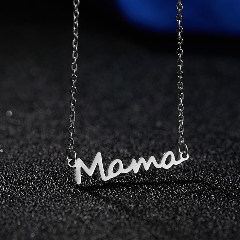 Rinhoo Mother's Day Mama Letters Pendant Necklace Stainless Steel Mom Baby Necklace Female Personality Jewelry Mother's Day