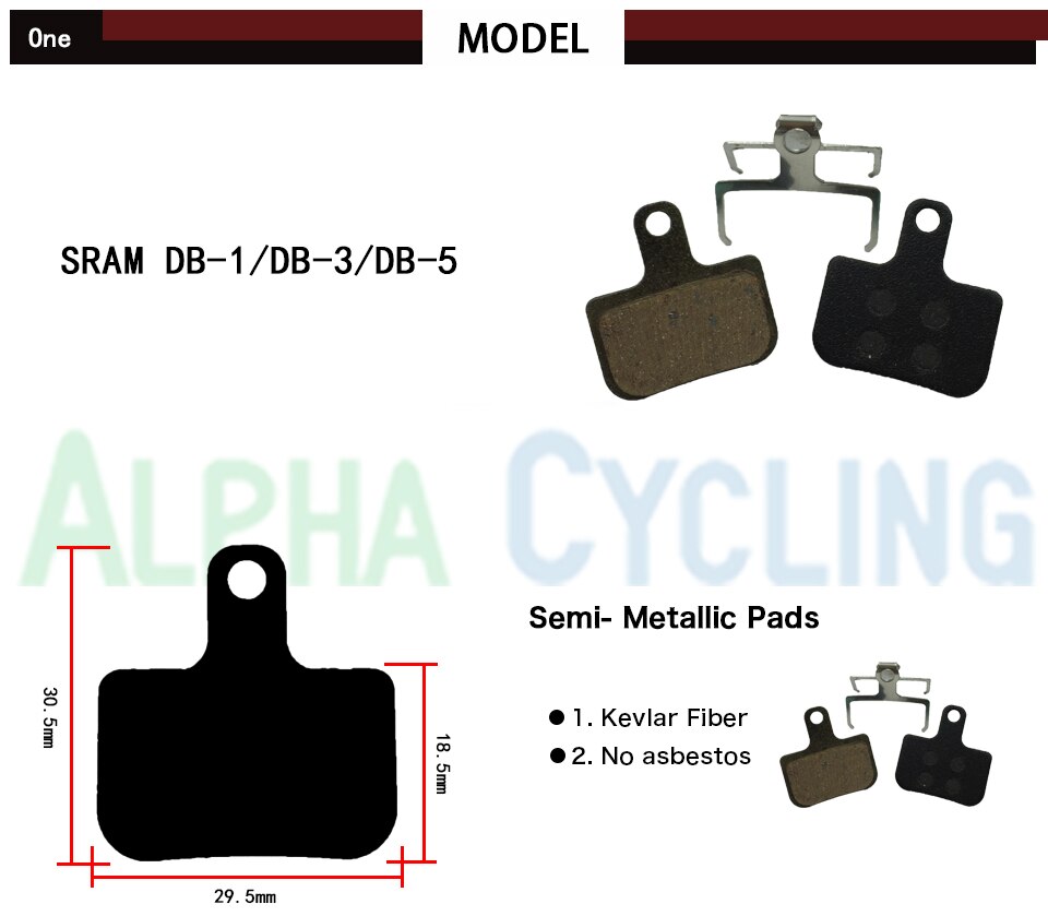 Bicycle Disc Brake Pads for SRAM&AVID DB1, DB3, DB5 and LEVEL Hydraulic Disc Brake, RESIN Semi-Metallic, 4 Pairs