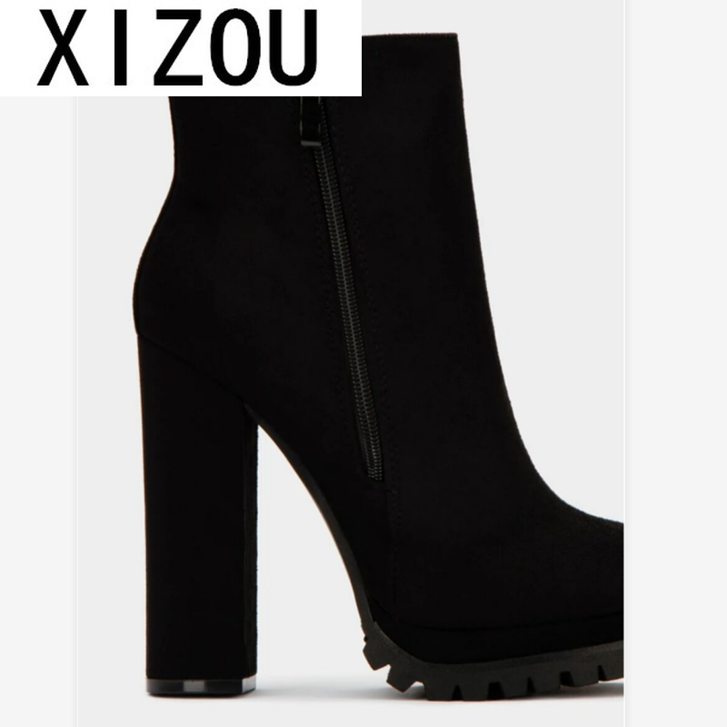 ¡Novedad de ! Botines de mujer elásticos con plataforma de tacón grueso abrigados de otoño invierno botas negras de trabajo para mujer