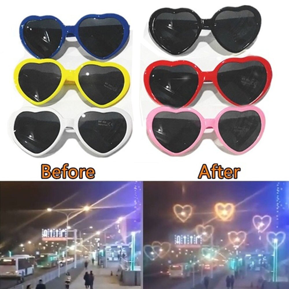 2PC Love Heart Shaped Effects Glasses Watch The Lights Change To Heart Shape At Night Diffraction Glasses Women Sunglass