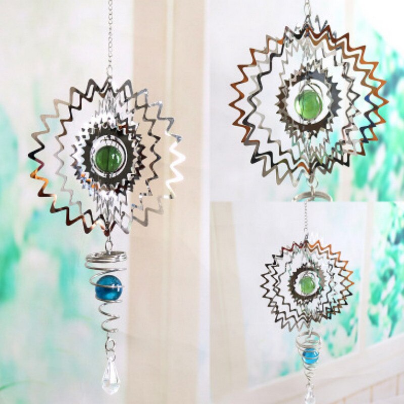 3D Wind Spinner Stainless Steel 360° Spiral Wind Chimes Indoor Outdoor Garden Decoration Snowflake Tree Mould Wind Chimes