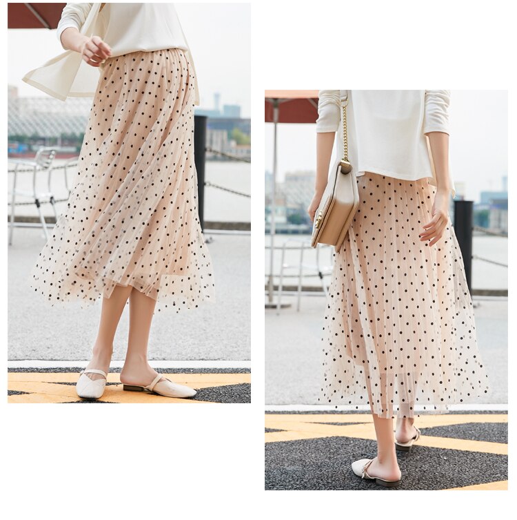Dot Gauze Maternity Skirts Elastic Waist Adjustable Skirts Clothes for Pregnant Women Summer Pregnancy