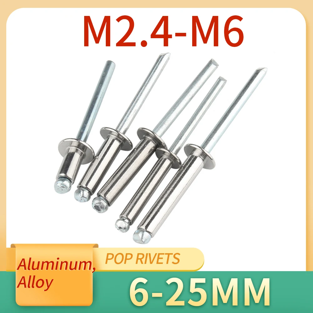10/30/50 Stuks Pop Klinknagels Aluminium M2.4 M3.2 M4 M4.8 M5 M6 Koepel Blinde Klinknagels Stalen Schacht Doorn Uitlaat Klinknagels Trekken Nagel