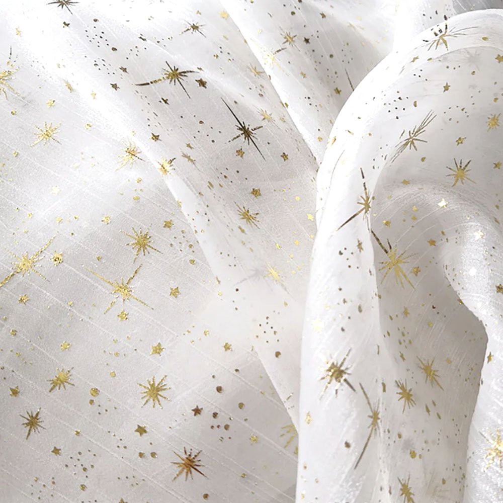 Bronserende skinnende krepp organza-stoff til damefestkjole i metervare glitter stjernemåne paljettnettgarn til diy-håndverk: Hvit