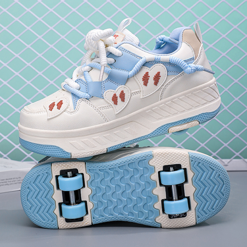 Rulleskøjtesko til børn, drenge og piger, sneakers med aftagelige hjul: Sort / 4.5