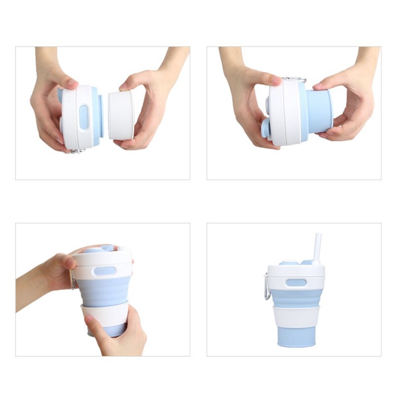 Folding Silicone Cup with Straw 450ML Portable Leakproof Outdoor Travel Telescopic Drinkware Cup Milk Water Coffee Mug Cups