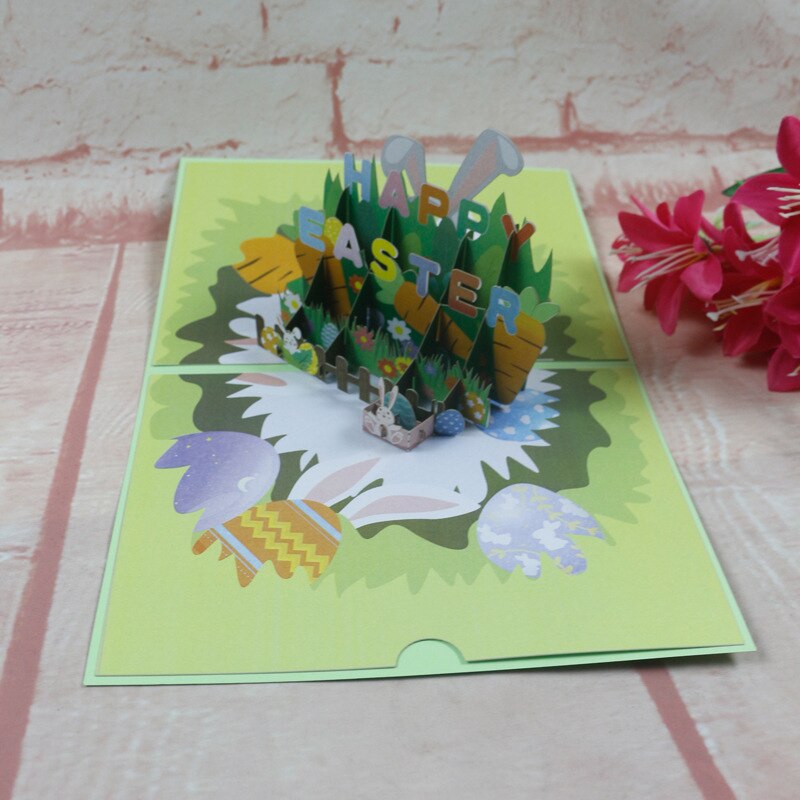 3D Handmade English Happy Easter Eggs Garden Flowering Shrubs Paper Greeting Cards PostCard Kids Friend Party Invitation