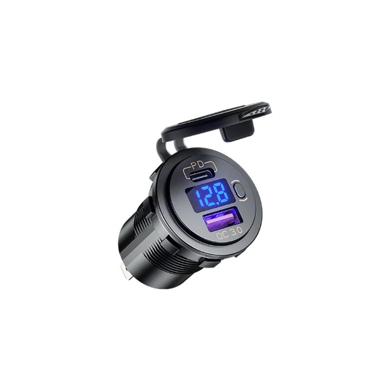 12V 24V Type C Pd QC3.0 Usb Auto Boot Snelle Lader Met Voltmeter Op Uit Schakelaar