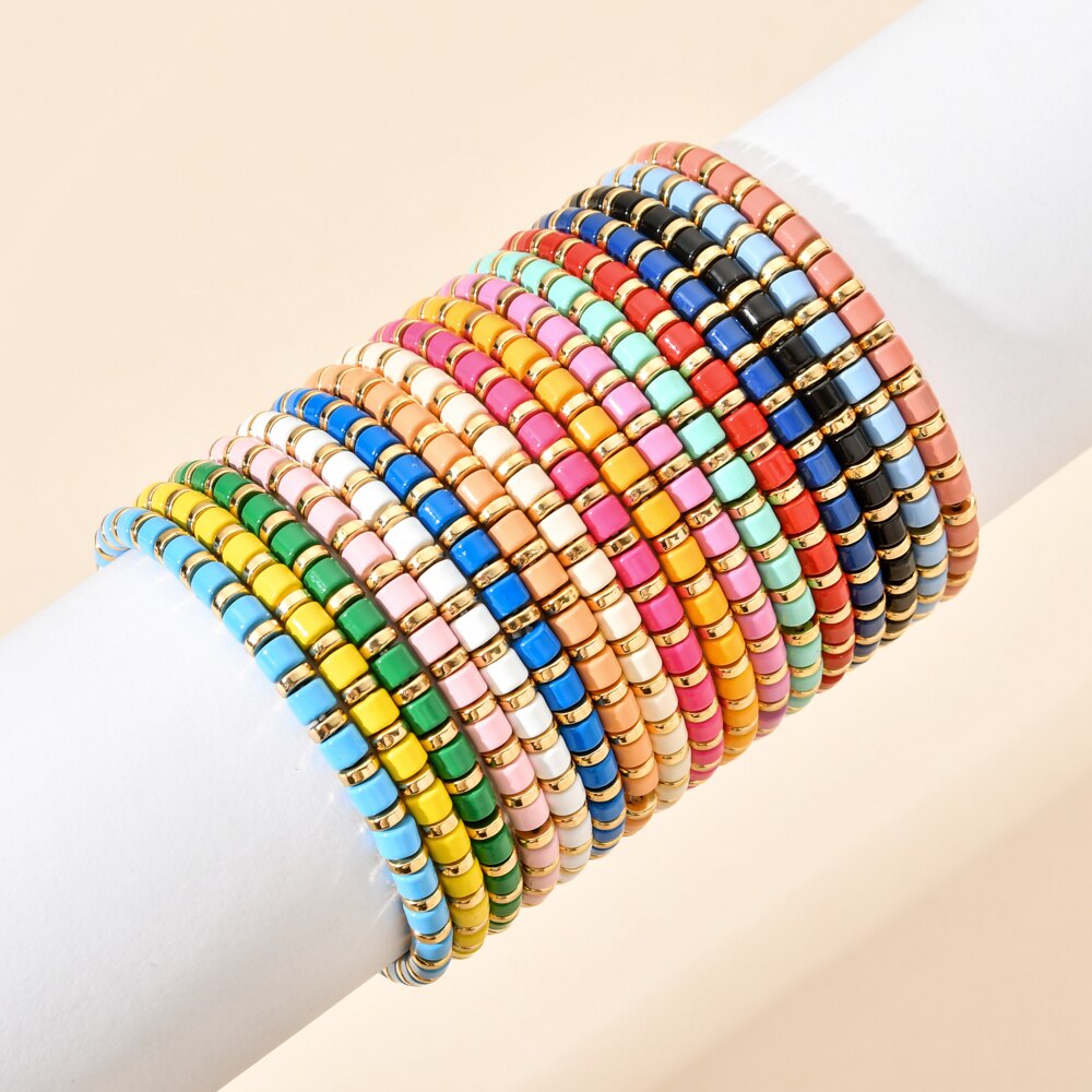 Pulsera elástica con cuentas de esmalte, brazalete colorido multicolor, varios colores, estilo bohemio, para Surf y playa