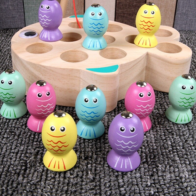 Children Wooden netic Fishing Game Educational Toys For Kids Outdoor Garden Fish Toy net Fishing Playing For Children