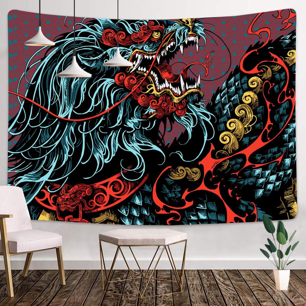 Simsant Chinesischen stil einhorn Drache Tier Totem Wandteppich Hängen Bunte Dekorative Zauberstab Kunst Chinesischen Mythen Tagesdecken: 2TGTLHMT362