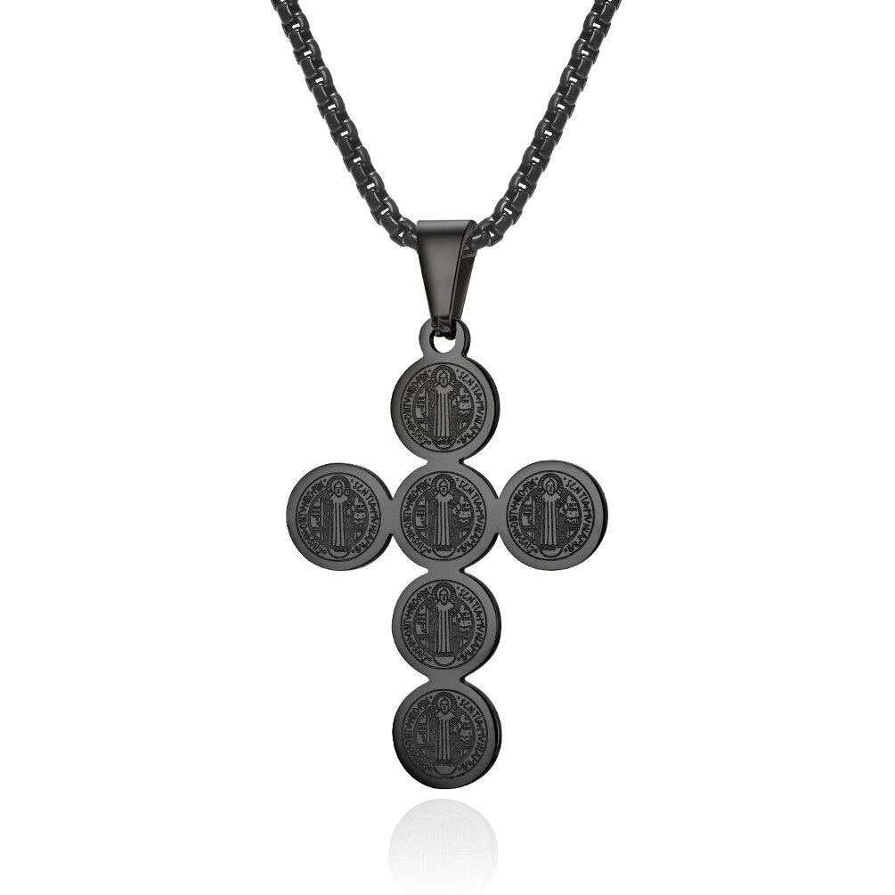 Mannelijke Mannen Benedictus Cross Ketting Hangers Mode Christian Sieraden Box Chain Rvs Zwarte Goud Kleur: Black / 60cm