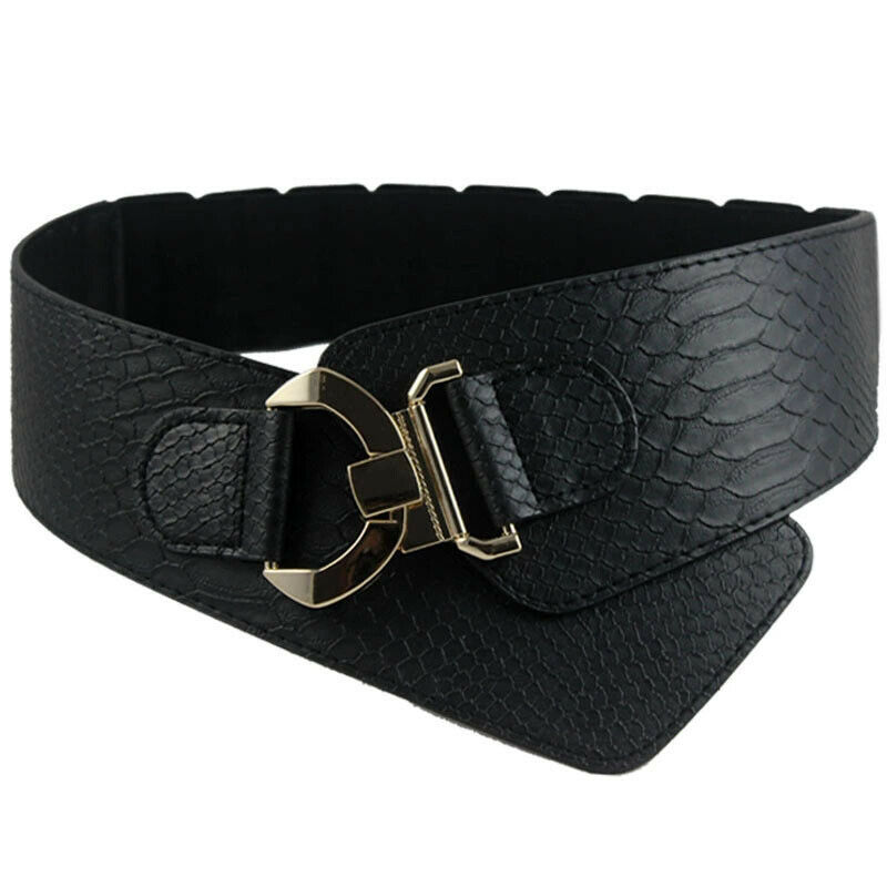 Ceinture de hanche large en cuir PU pour femmes et filles, ceinture élastique pour dames, accessoires de robe de ,: Black
