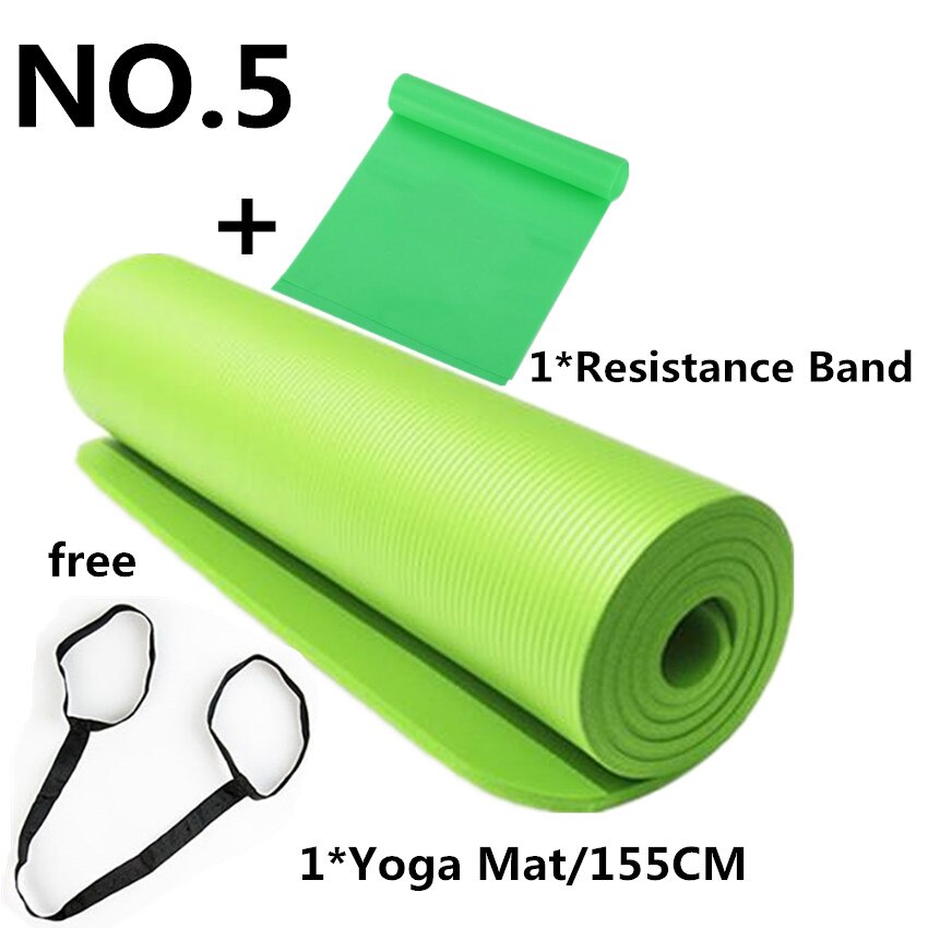 10 millimetri NBR Zerbino Con La Fascia di Resistenza di Forma Fisica di Yoga Pilates Zerbino 183X61cm Non-slip Pad di Spessore Per Palestra All'aperto esercizio di Fitness: Green 155cm