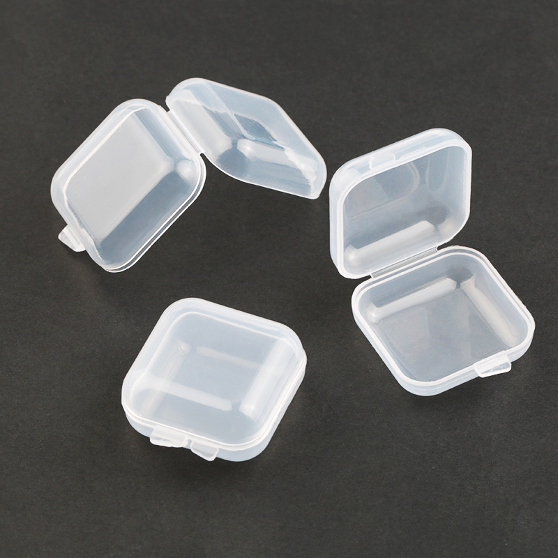 NEUE 3,5 * 3,5 * 2 cm kleine Kunststoff-Aufbewahrungsbox für Schmuck, Perlen, Ohrringe, Schmuckbehälter, transparente quadratische Kasten