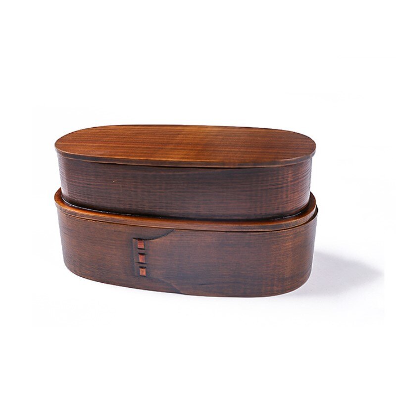 Retro Double-layered Bento Box Solid Color Portable Wooden Sushi Boxes Student Japanese Single-layer Lunch Case: Double Layer