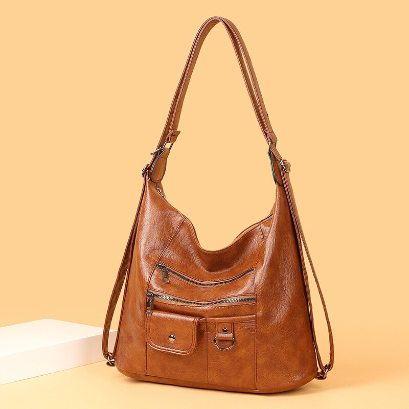 Straddle shoulder bag women's large-capacity mature retro multi-pocket soft leather mother bag