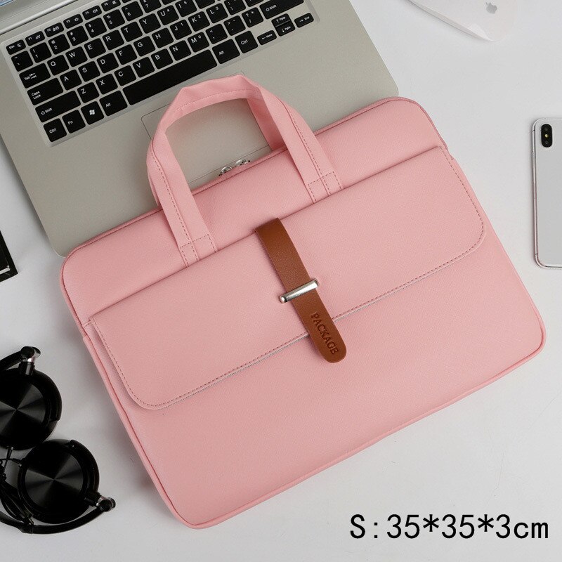 Large Capacity Briefcase Unisex Portable Waterproof A4 Document Computer Storage Handbag Zipper Bag Office Business Accessories: S Pink
