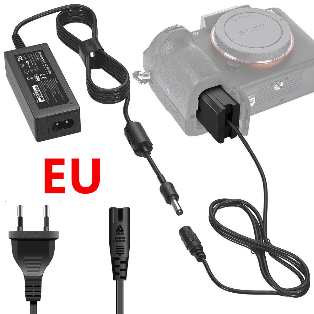 Fuente de alimentación AC-PW20 NP-FW50 Batería ficticia ZV-E10 Kit de adaptador de CA continuo AC PW20 para cámaras Sony Alpha ZVE10 A6400 A6000 A5100 A6100 A6300 A6500 A7 A7II A7S A7SII Cyber-shot DSC-RX10 II III IV: Negro