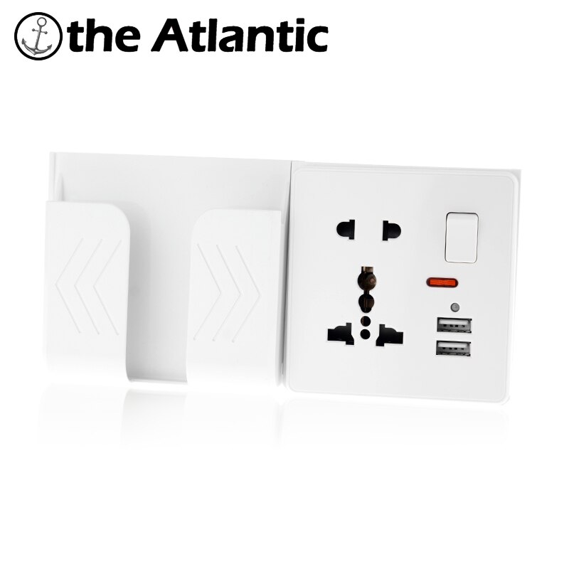 Universal Socket With 2.1A Dual USB 3 5 Hole 13A Wall Power Socket 2 Pin 3 Pins White Plastic Frame Phone Holder DE EU FR Outlet