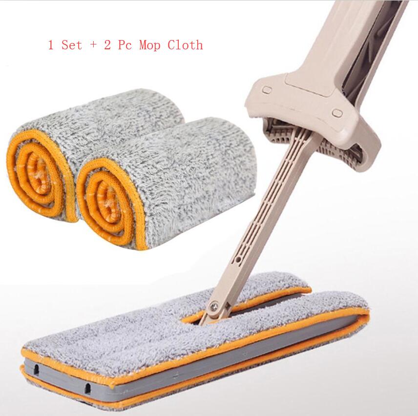 Easy Cleaning Household Mop Double Sided Non Hand Washing Flat Mop Wooden Floor Mop Dust Push Mop Home Cleaning Tools: add 2Pc Mop Cloth