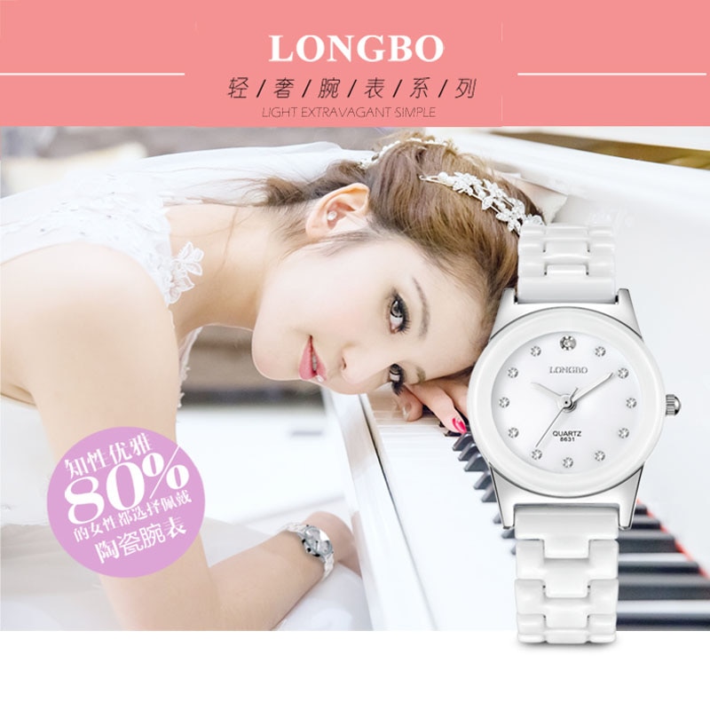 Luxury White Ceramic Water Resistant Classic Easy Read Sports Women Wrist Watch Top Lady Rhinestone watch
