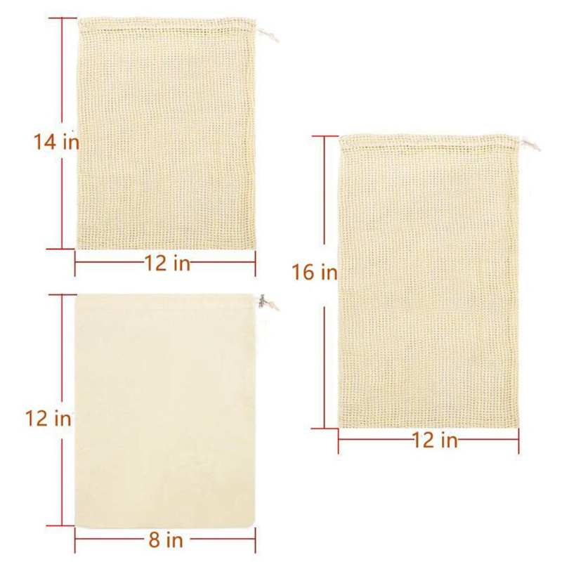 Borsa per frutta e verdura Borsa per la conservazione Borse per prodotti riutilizzabili Borse in rete di cotone organico riutilizzabili ecologiche Borsa per la spesa bio-gradabile