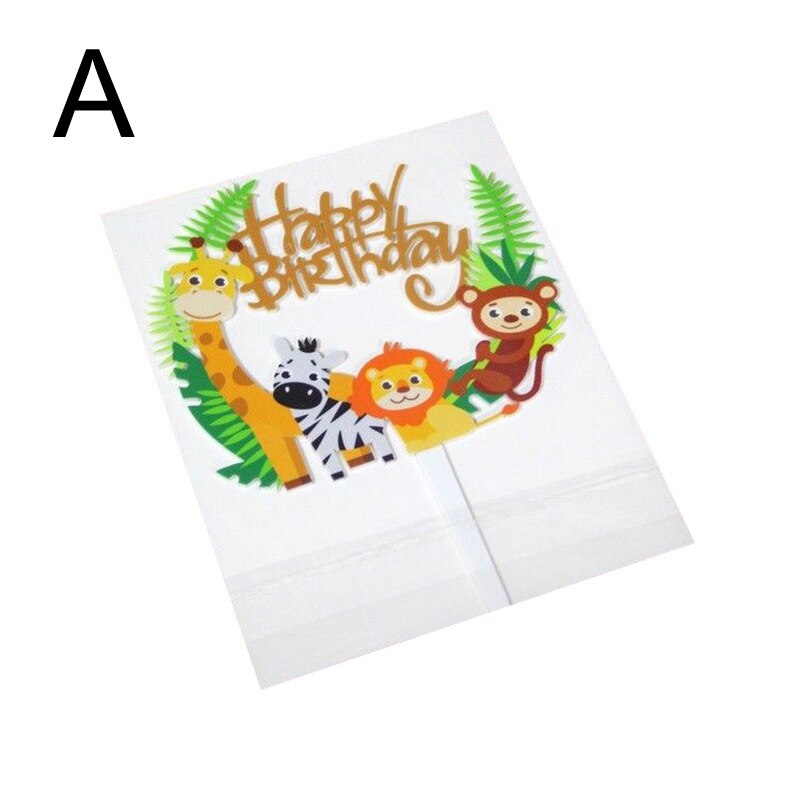 Gelukkige Verjaardag Cake Toppers Leuke Animal Zoo Bos Olifant Leeuw Kid 'S Baby Cake Decoratie Cupcake Desser Decor Bakken Suppies: A