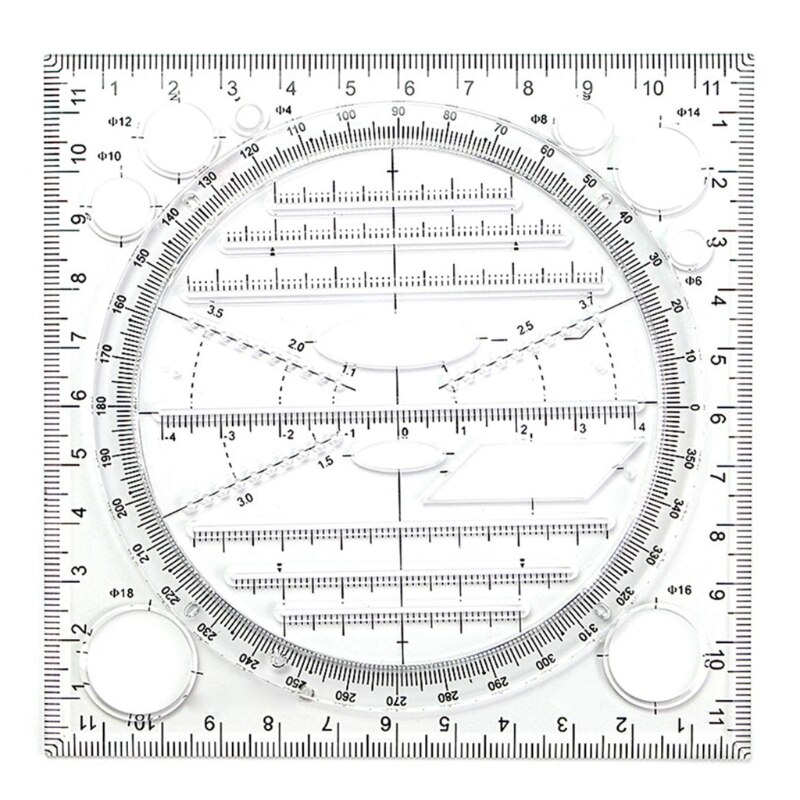 Multifunction Art Drawing Ruler, Stereo Geometry Ellipse Template Ruler 28GE: BK