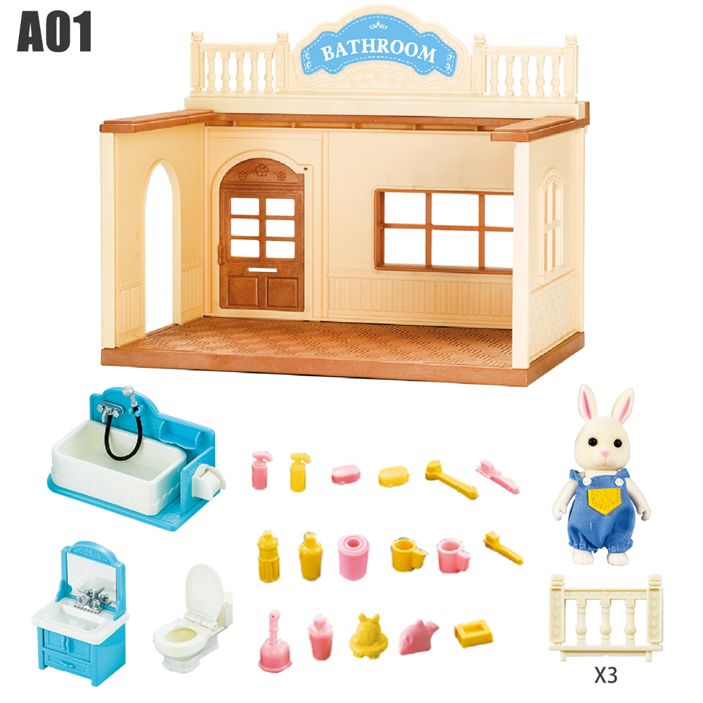 Puppenhaus Miniatur Maßstechen 1:12 Wald Familie Hase Villa Haus Einkaufszentrum Küche essen Zubehör Simulation einstellen Mädchen: Weiß