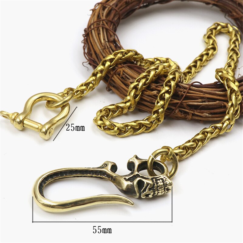 Brass Long Chain Men Pants Belt Waisting Hangings Keychains Vintage Copper Skull Buckles Rings Trousers Chains Dragon Head Hooks: Skull Hook