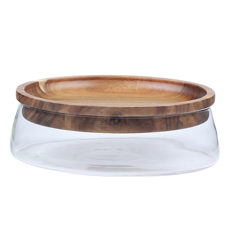 Glas Getrocknete Früchte murmeln Lagerung Kasten Container Doppel Schicht Süssigkeit Snack Fernbedienung Organizer Obst-fach Mit Holz Deckel