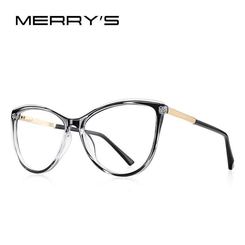 MERRYS Women Retro Cat Eye Glasses Frame Ladies Eyeglasses Myopia Prescription Optical Eyewear S2701: C03 Black Clear
