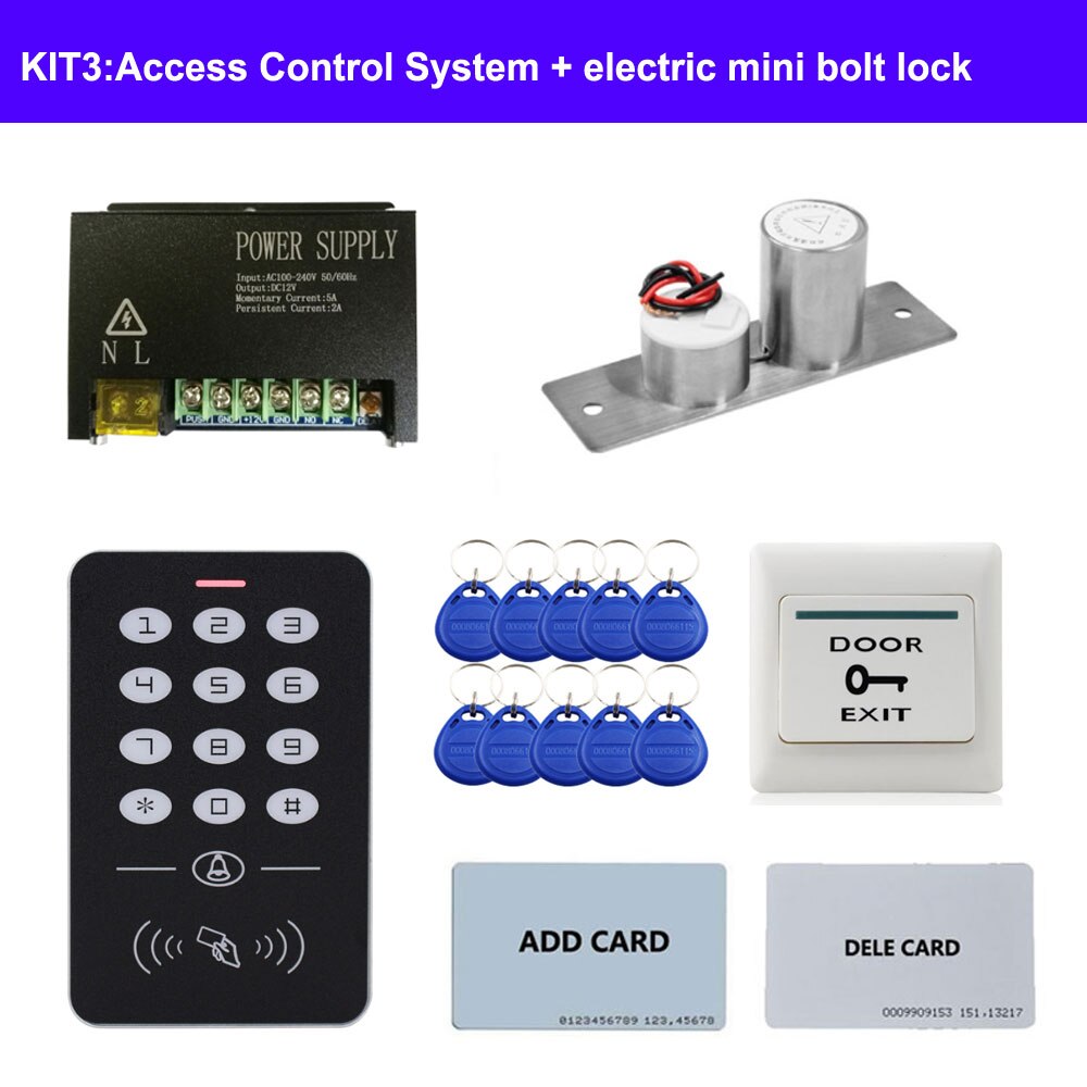 Various Door Access Control System Kit ID keypad access control + Power Supply +exit button+ Electric Door Locks for office: KIT3