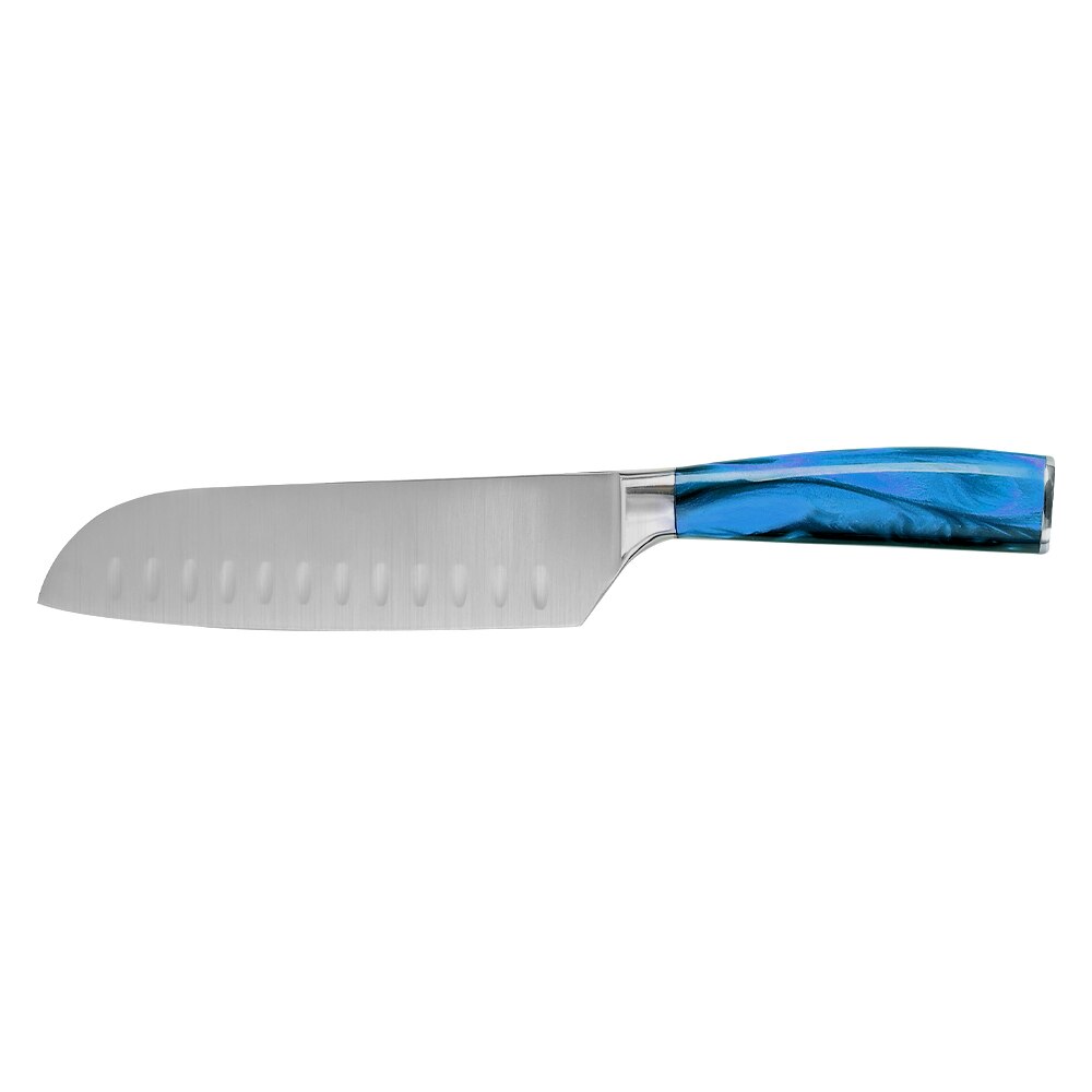 Pro Kitchen Knife Set Unique Blue Resin Handle Stainless Steel Chef Knife Santoku Slicer Paring Knives Traditional Cooking Tools: 7 inch Santoku Knife