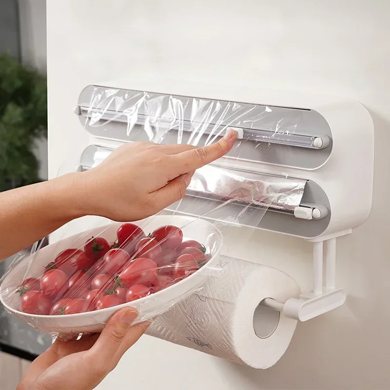 Zauberstab Halterung Frischhaltefolie Halfter mit Cutter Lebensmittel strecken Film Halfter Rutsche Cutter Magnetische Kunststoff wickeln Spender Kasten Küche Werkzeuge: Licht Grün