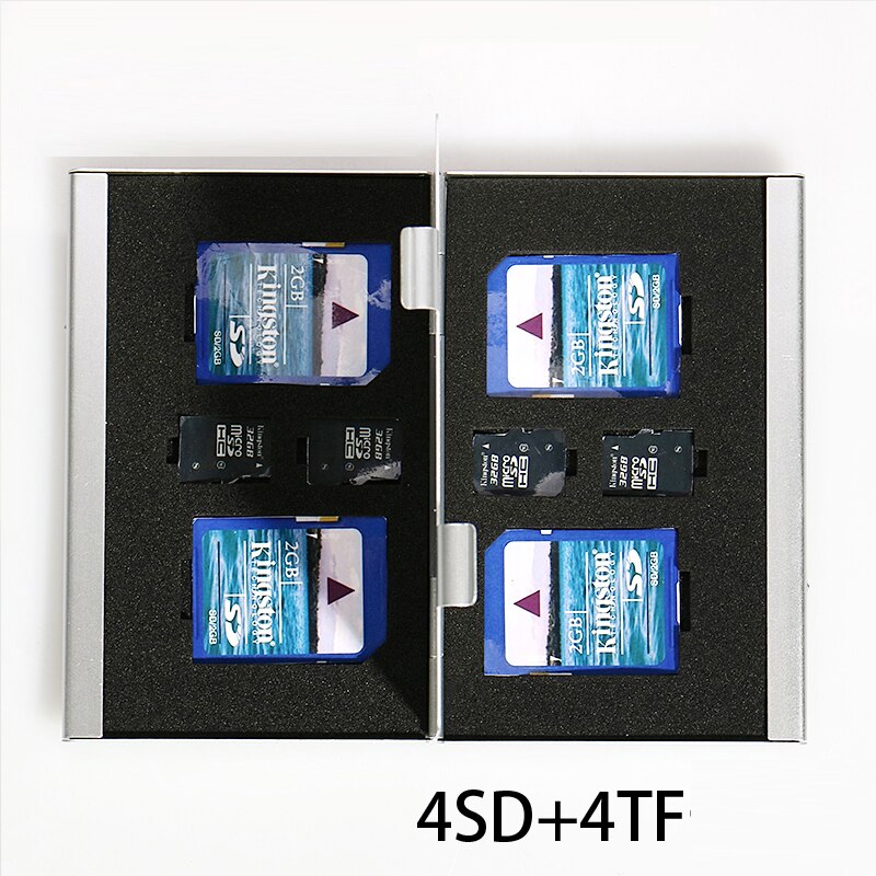 8 in 1 Aluminium Opbergdoos Tas Memory Card Case Wallet Grote Capaciteit Voor 4 * Sd-kaart 4 * Mirco SD